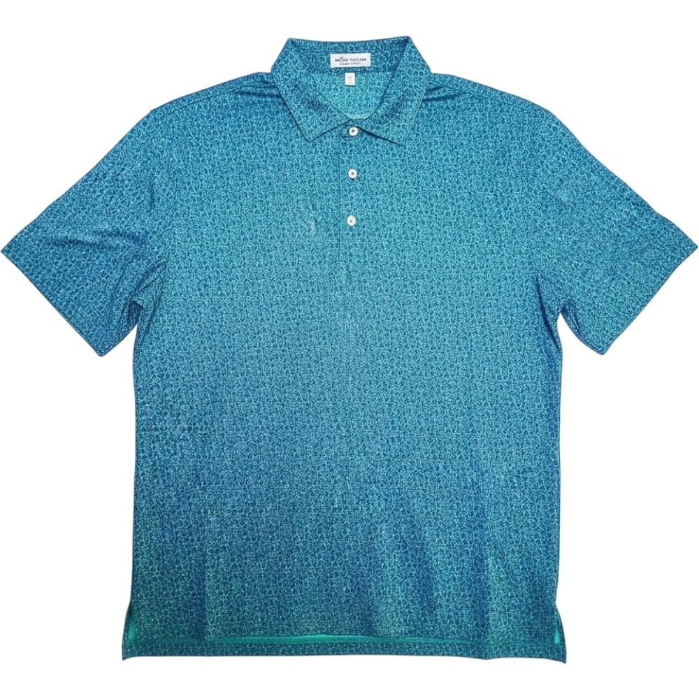 Peter Millar Summer Comfort Polo Shirt Men L Blue Teal Geometric WaterColor Golf